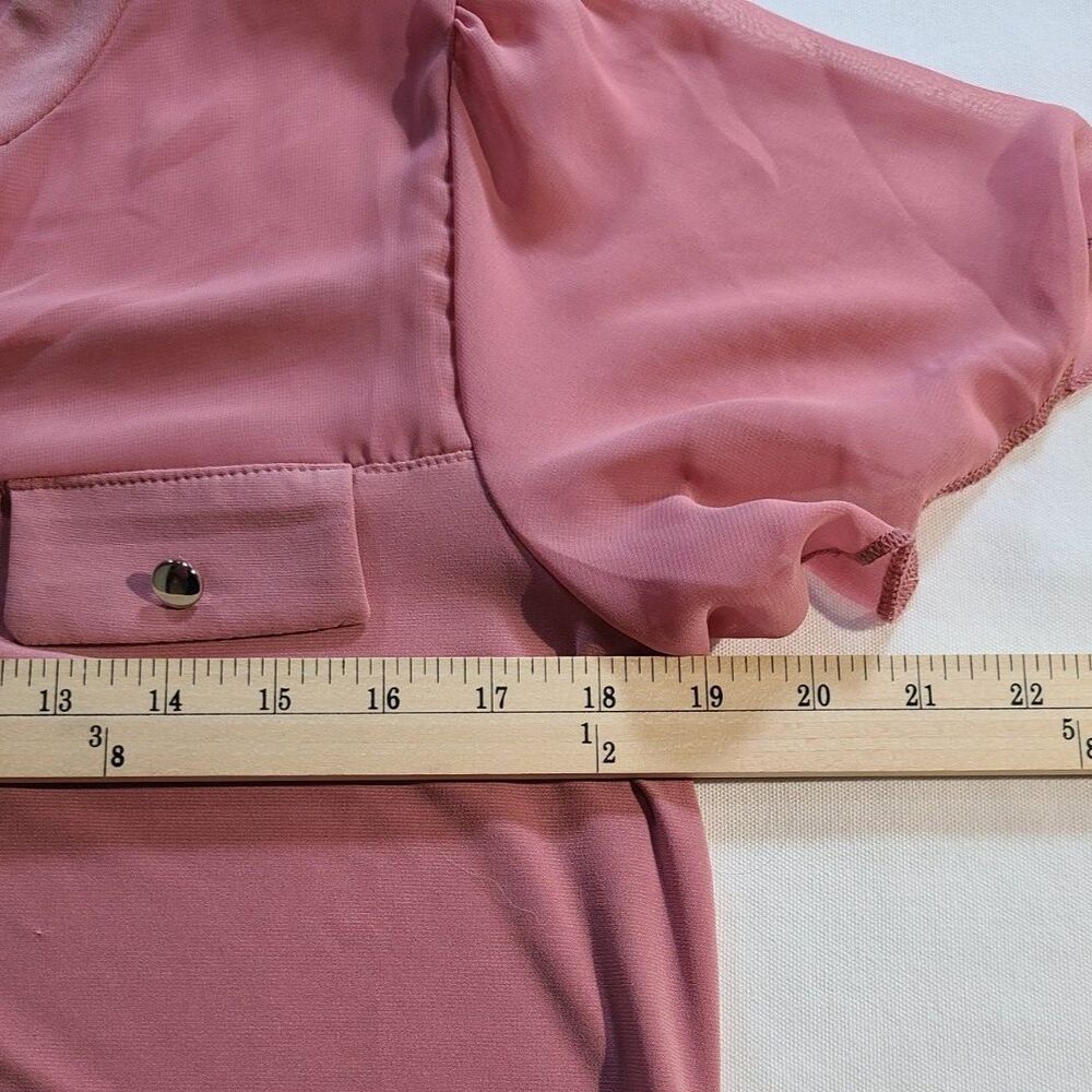 Adele & May Womens Large Pink Blouse Sheer Sleeve Button Front Top - Picture 6 of 6